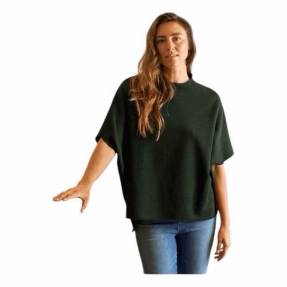 Frank and Eileen Audrey Funnel Neck Capelet Dark Green French Terry Knit OS - Picture 1 of 7